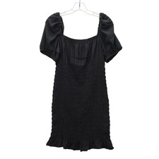 H&M Divided Mini Dress Womens Medium Black Puff Sleeve Smocked Bodycon Cottage