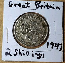 1947 Great Britain Two 2 Shillings / Nice Large Coin for Your Set / Low Shipping