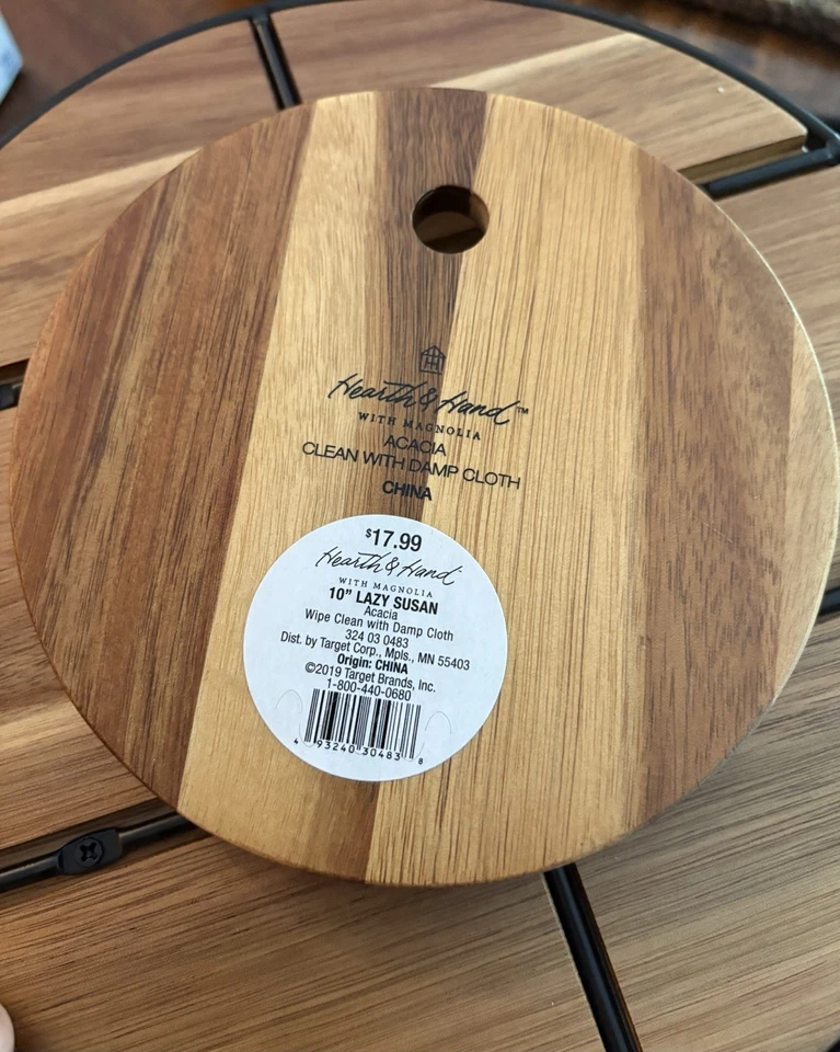 Hearth & Hand with Magnolia 10" Wooden Lazy Susan Acacia Round Tray with Handles - Image 3 of 4