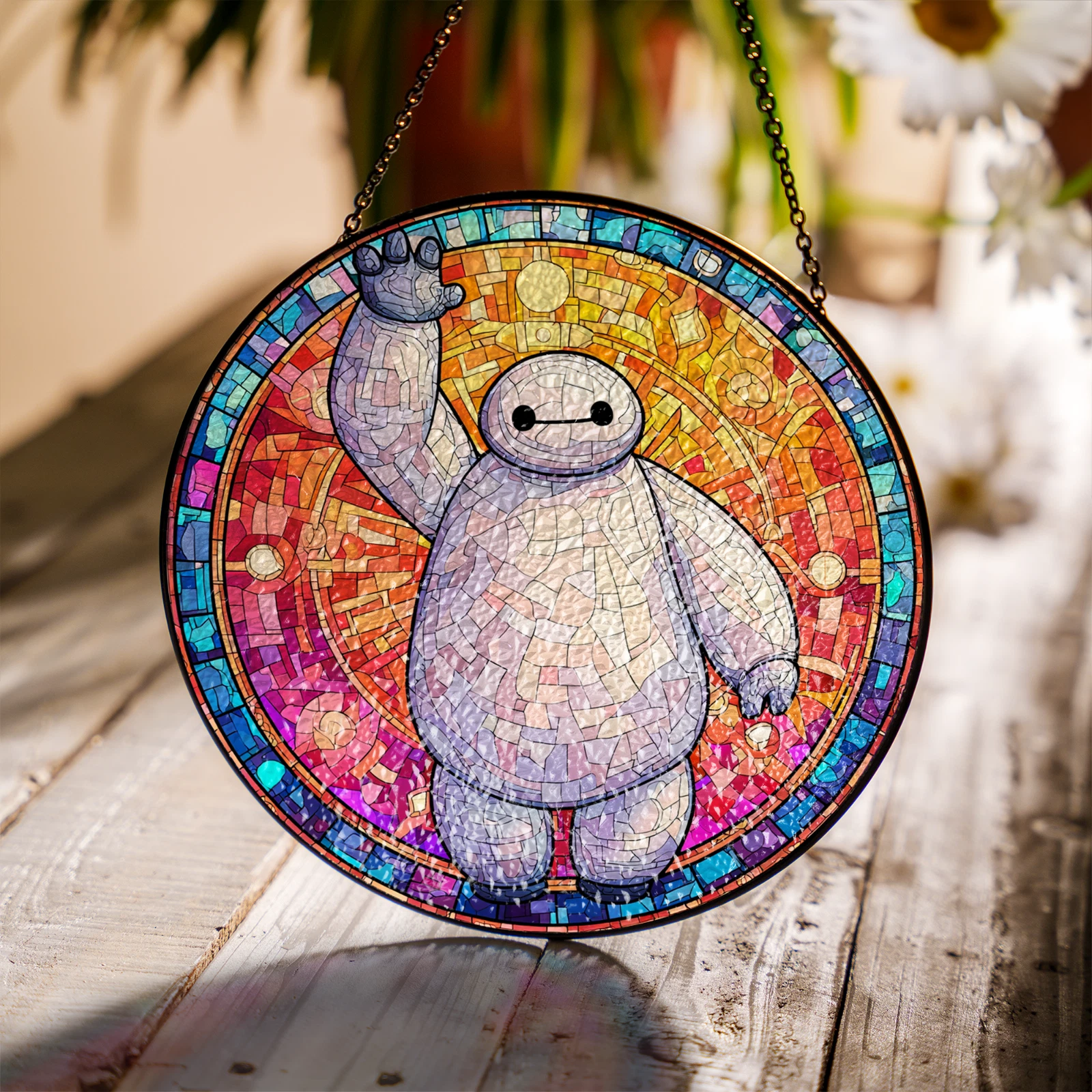 Baymax Big Hero 6 Stained Glass Suncatcher, Window Hanging Decor