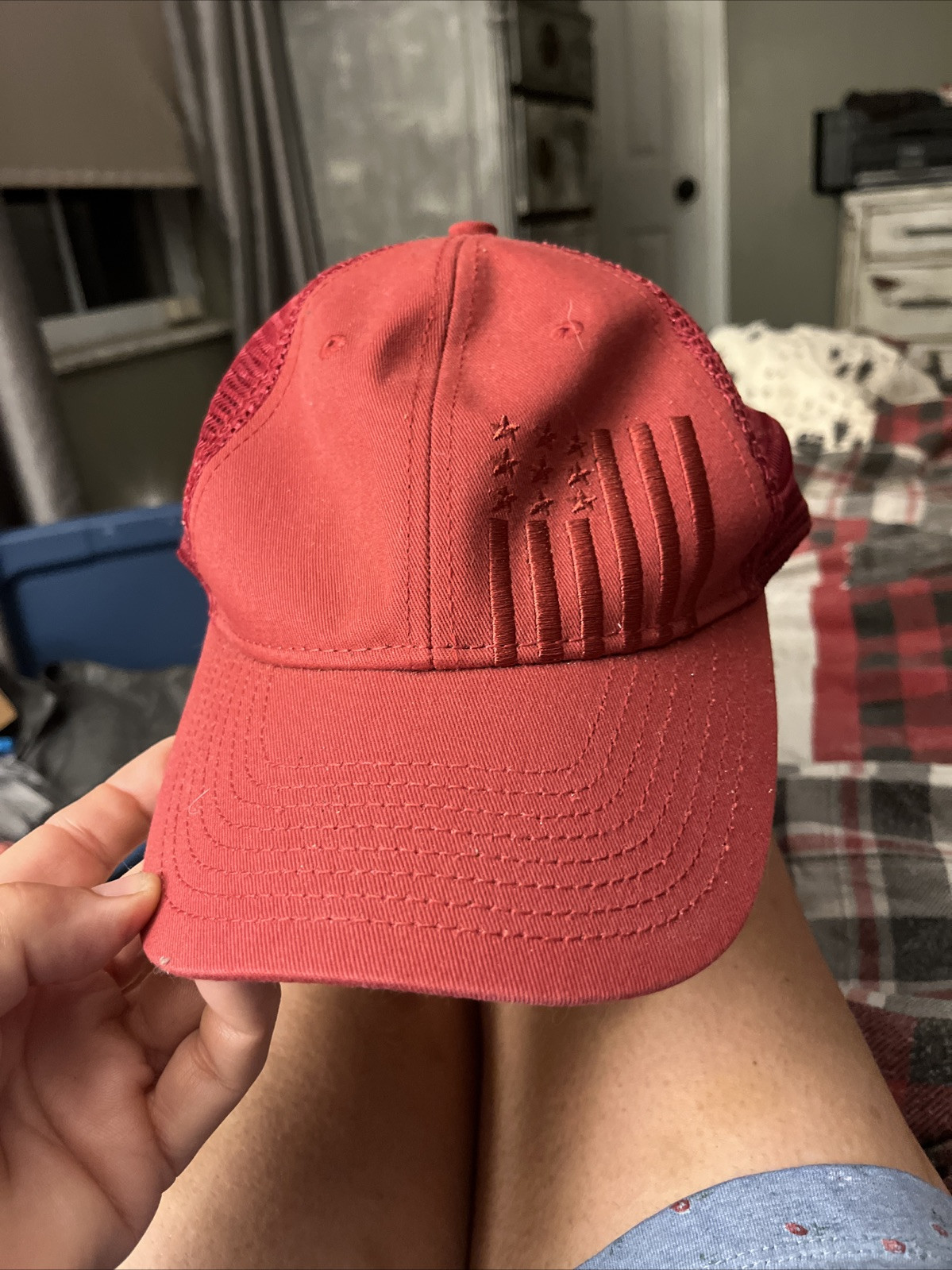 Academy Sports & Outdoors American Flag Red Ball Cap Hat Adjustable