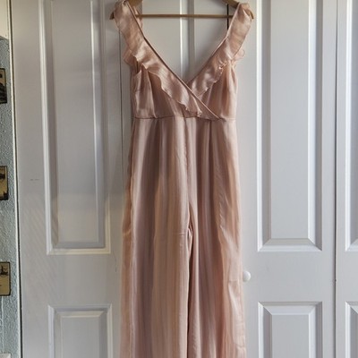Show Me Your Mumu Light Pink Blush Bianca Jumpsuit Size Small Chiffon Wide Leg