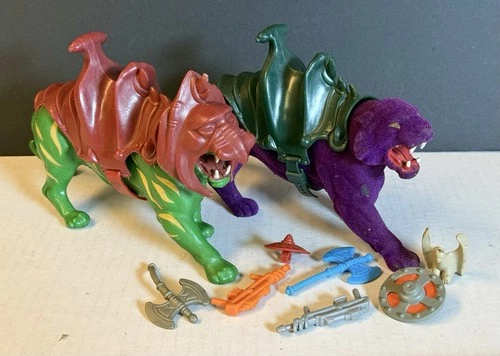 Vintage He-Man BATTLE CAT & PANTHOR +Weapons Original Complete 1981 Mattel MOTU
