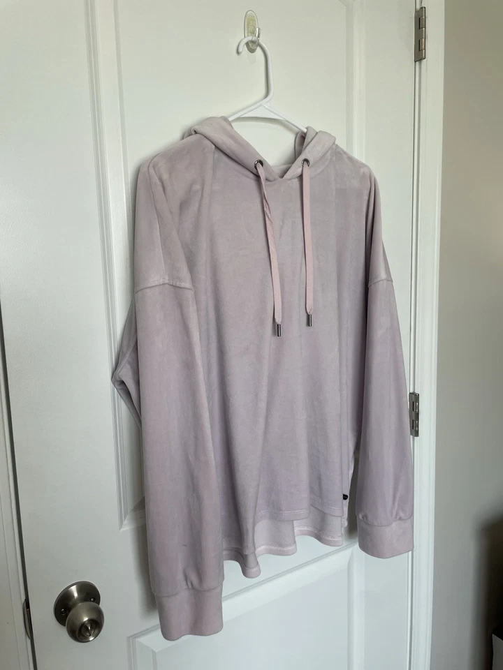 DKNY Sport Velour Embossed-Logo Pullover Hoodie Size XL Lavender Purple Women’s - Image 3 of 4