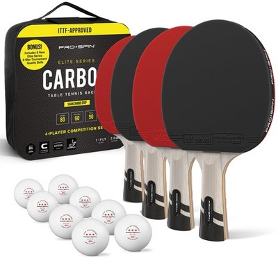 Ping Pong Paddles Set of 4   ITTF Approved Carbon Table Tennis Rackets and Ba...
