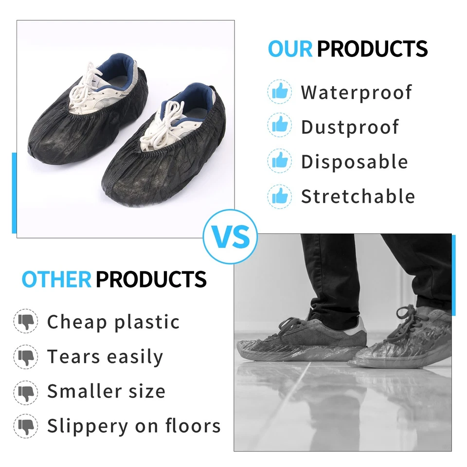 Black 100 Pack Non-Slip Disposable Shoe Covers Premium Boot Protector Booties - Image 4 of 4