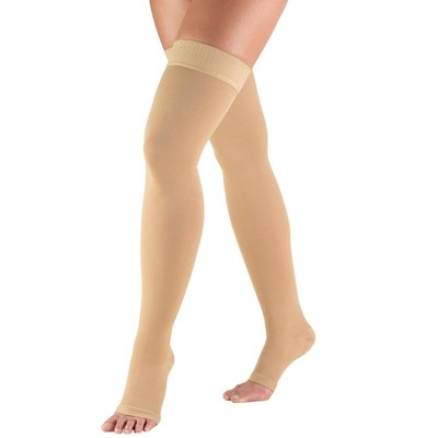 TRUFORM Open Toe Thigh High Dot Band 20-30mmHg (Beige) Medium