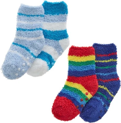 GM APPAREL 4 Pairs Baby Boys Fluffy Socks with Non-Slip Grippers, Anti-Skid, Toddlers Cosy