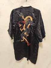 Vintage Golden Dragon OSFA 100 Silk Robe Kimono Dragon Hand Embroidery NO BELT