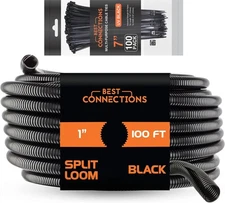 100 Ft 1" Split Wire Loom Tubing with 7" Nylon Cable Zip Ties 100 Pieces