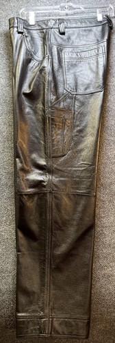 Wilsons Pantalone Carpentiere Pelle Nero Uomo 32x31 Vera Pelle Gamba Dritta - Foto 4 di 11