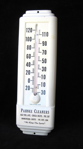 Vintage PAHNKE CLEANERS Chicago Heights IL METAL Advertising Thermometer 1960's