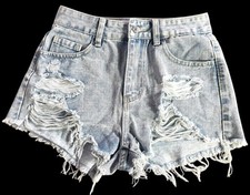 Shein Light Blue Denim Distressed Cut Off Jean Shorts Women  s Size 27  
