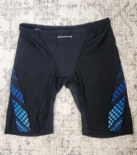 MY KILOMETRE Men's Swimsuit Jammer BLACK Blue Stripe Swim Endurance Size 3XL 