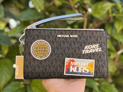 Michael Kors Jet Set Travel Large Double Zip Wallet MK Black Multi