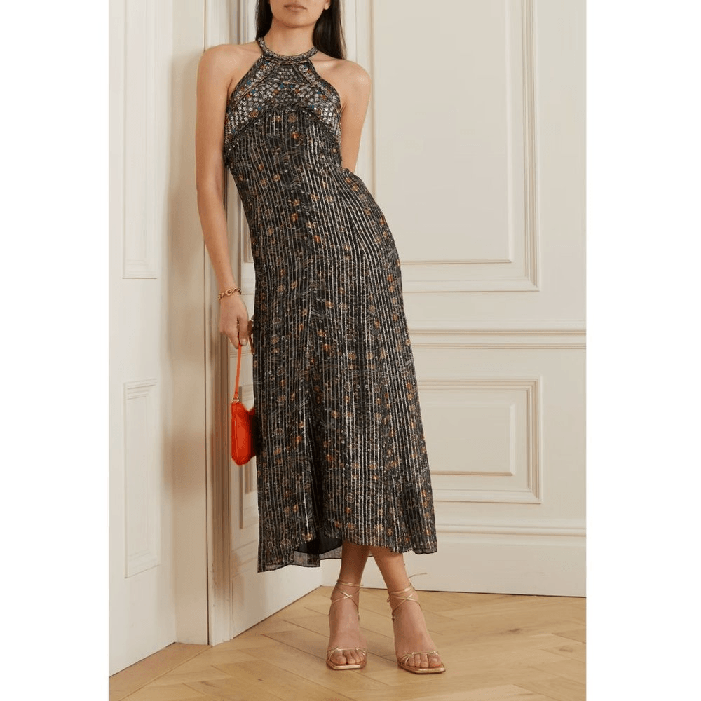 ISABEL MARANT Ophelie Embellished Metallic Printed Silk