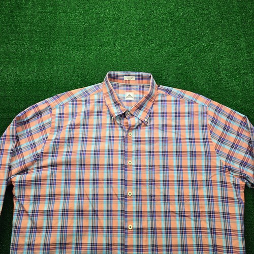 Peter Millar Crown Shirt Mens XL/2XL Orange Blue Plaid Button Down Summer Casual - Picture 2 of 8