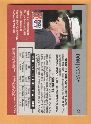 Don January AUTO Signed 1990 Pro Set Golf Card 1967 PGA Champion 11H - Picture 2 of 2
