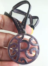 Vtg Letter R Logo Silver Tone Fob Hang Tag Pendant 1-5/8" DeterioratedVinylStrap