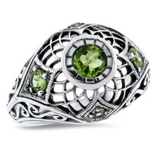 NATURAL PERIDOT 925 STERLING SILVER ANTIQUE STYLE FILIGREE RING SIZE 5.75  580