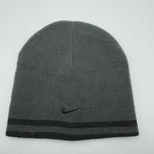 Nike Youth Beanie Cap Hat Gray Black Swoosh Knit