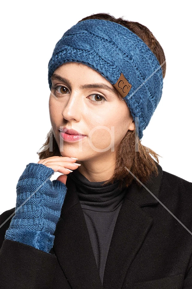 C.C Women Sherpa Lined Cable Knit Winter Headband Ear Warmer Headwrap Soft Cozy - Image 4 of 4