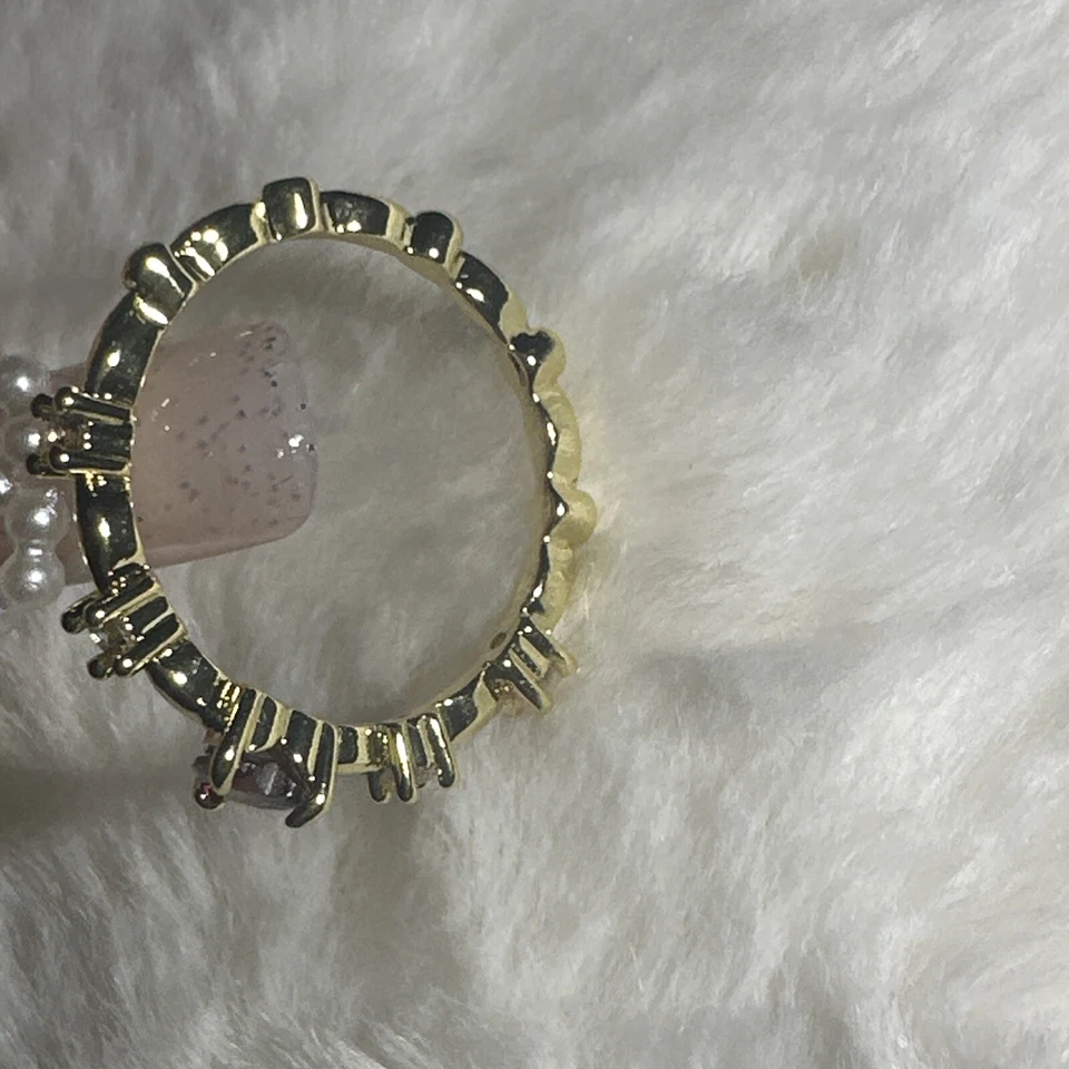 Bonitos Anillos de Fiesta Corazón Rojo Tono Dorado Circonita Cúbica Joyería Talla 6 Mujer Foto 4 de 4