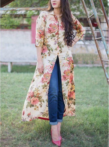 Women Indian Party Wear Kurta Blue 