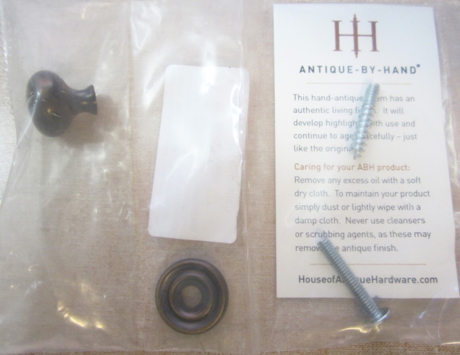 Small 3/4" Brass Cabinet Knob With Rosette in Antique-By-Hand (RH/Rejuvenation)