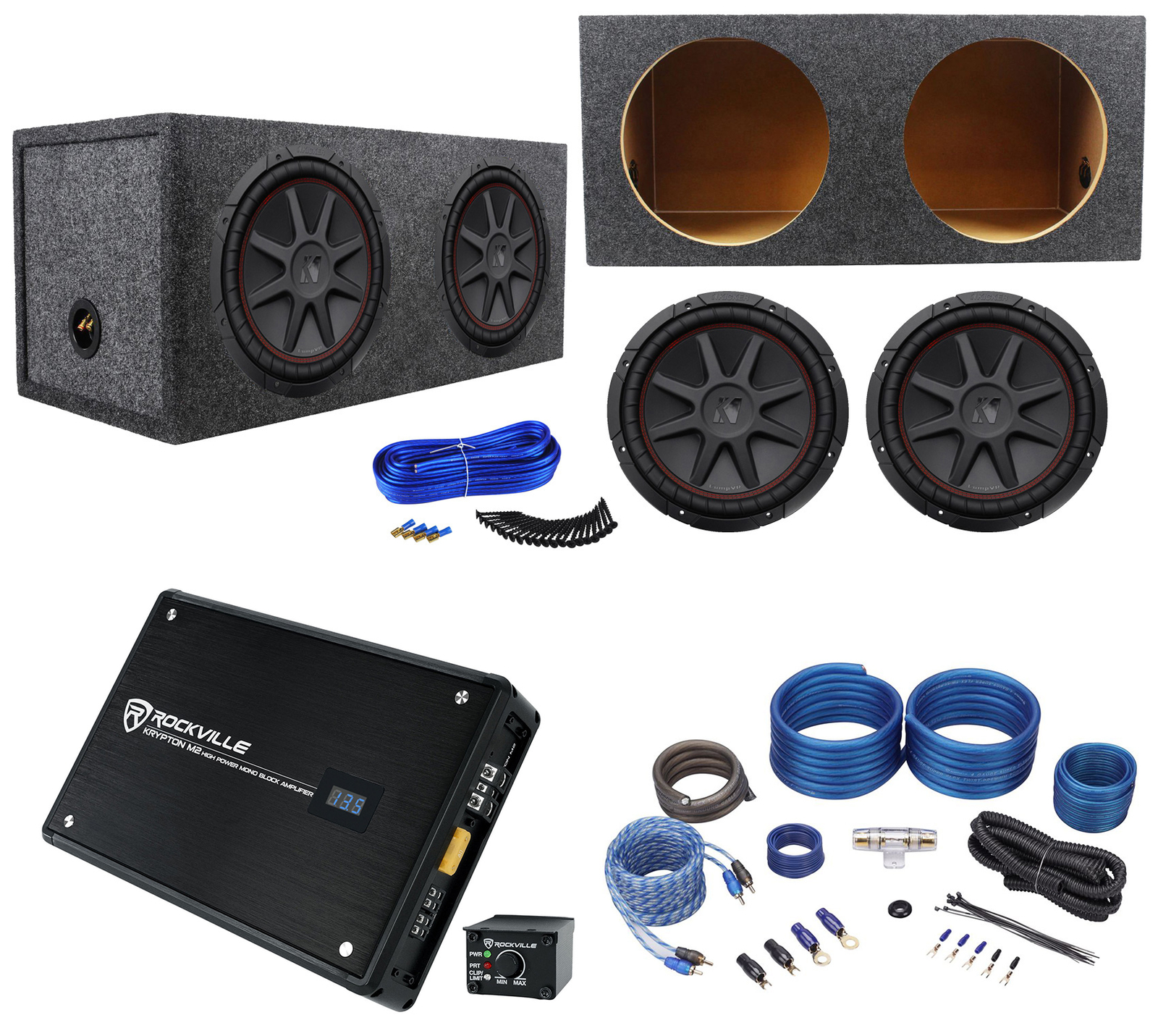 2 Kicker 43CVR124 COMPVR 1600 Вт 12 сабвуферов Герметичная коробка Моноусилитель Комплект усилителей 76490₽