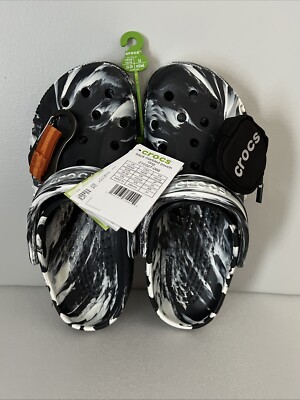 Crocs Baya Marbled Pouch Clog Womens 8 Black / White