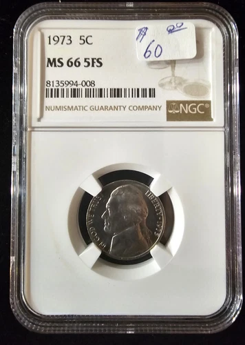 1973-D JEFFERSON NGC MS 66 5FS 5C