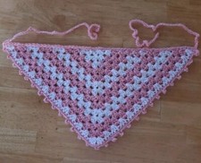 Crochet Bandana Headband Headscarf Hand Boho Hippie Acrylic Pink White NEW
