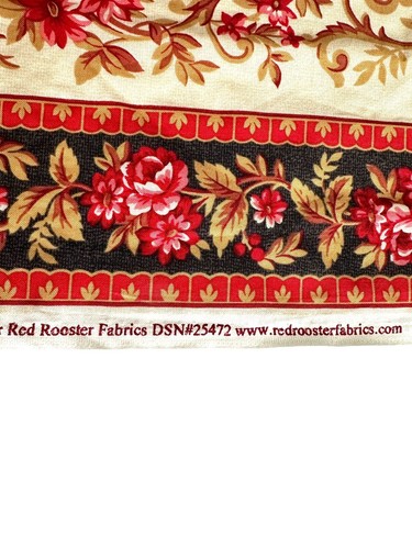 Red Rooster Gerri Robinson Fabric Rose Floral Border Stripe Remnant 26 x 42 wide - Picture 5 of 10