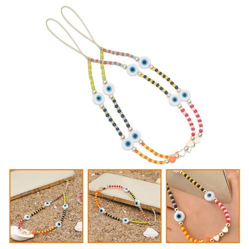 2pcs Phone Wrist Straps Evil Eye Cellphone Charms Beaded Phone Chain Phone - 第 1/12 張圖片