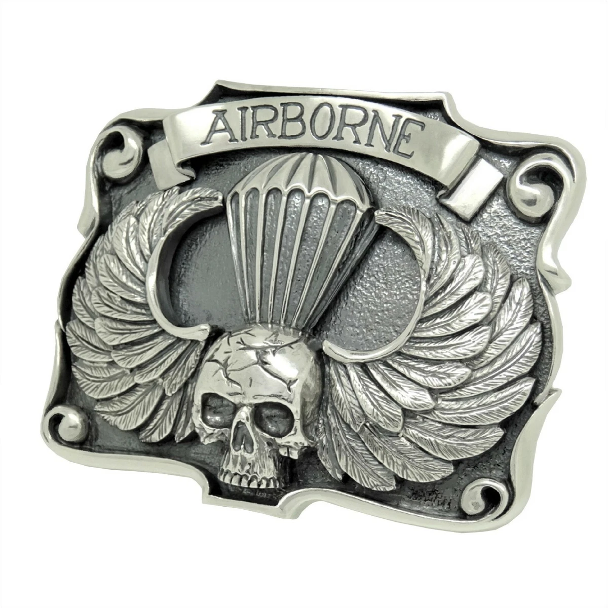 Airborne Sterling Silver 925 Skull Belt Buckle US Army Ranger