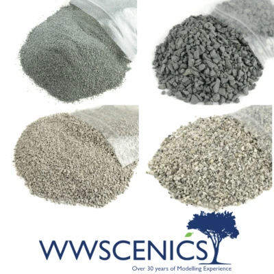 WWScenics Model Railway Ballast Light / Dark Grey Various 1mm, 1-3mm and 5mm 1KG