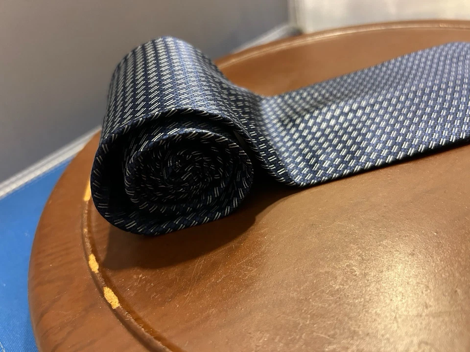 Пуританский мужской галстук с геометрическим узором синий 100% шелк - Изображение 3 из 4