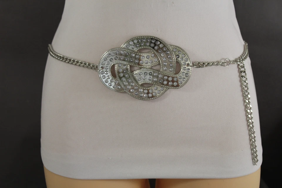 Mujeres Moda Cinturón Cadera Cintura Alta Plateado Metal Cadenas Gran Infinito Hebilla XS S M Foto 2 de 4