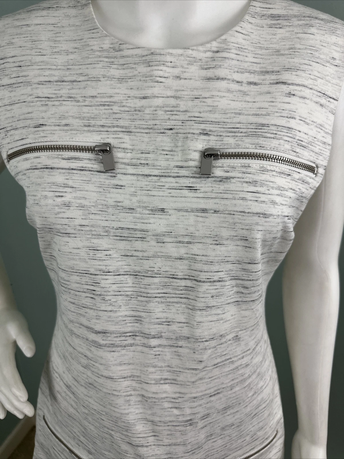 OFF WHITE Abito accento con cerniera Banana Republic Ponte lavorato a maglia bianco sporco grigio tinta spaziale taglia 6