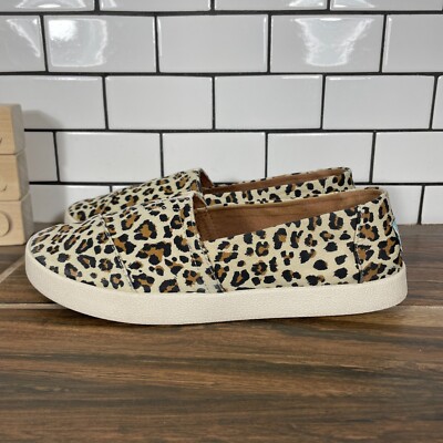 TOMS Avalon Shoes Womens Size 7 Birch Leopard Print Canvas Slip On Casual Flat