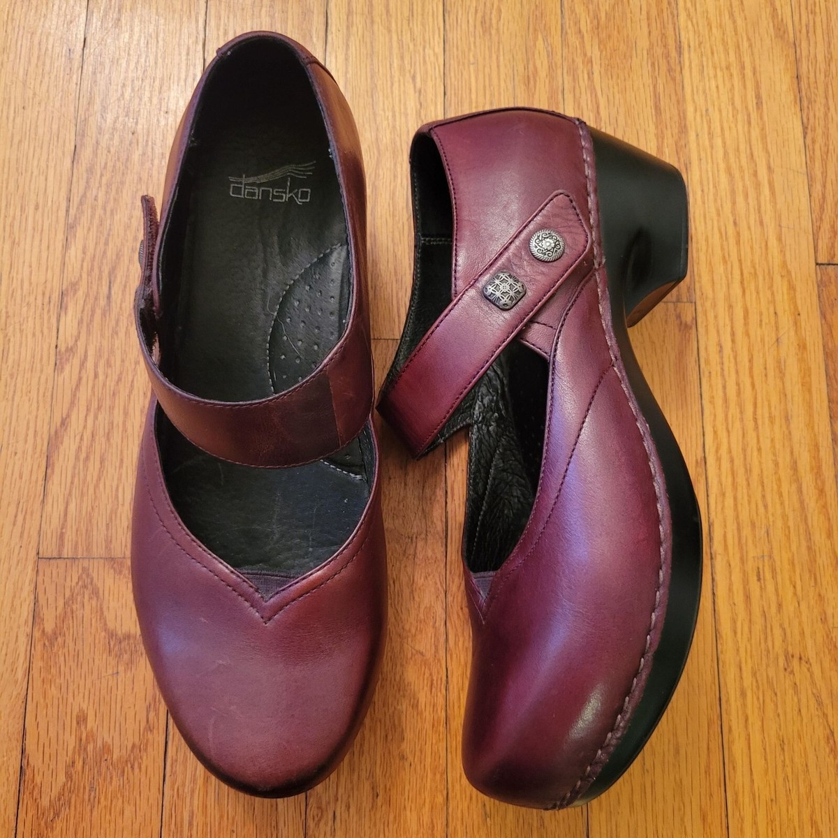 Dansko 11 Burgundy Leather Mary Jane Heeled Clogs Shoes TANDY 41