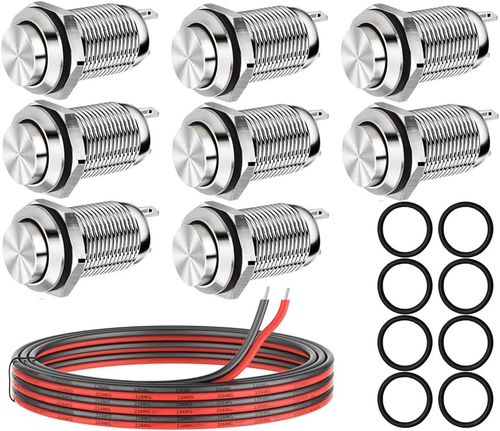 12mm Wasserdicht Metall Drucktaster SPST NO 2A 12V 24V 250V Hoher Kopf 5 Stk - Bild 6 von 9