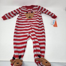 Carter's Just One You 6 Month Unisex Reindeer Striped Fleece Footed Pajama New