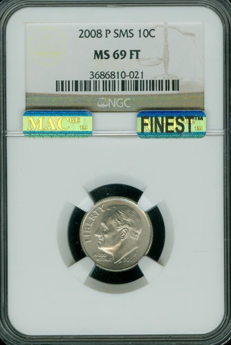 2008 P ROOSEVELT DIME NGC MS69 FT SMS MAC FINEST REGISTRY MAC SPOTLESS POP 13*