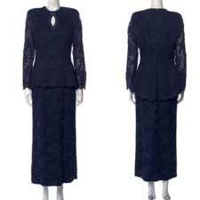 Vintage Bob Mackie navy blue lace evening gown