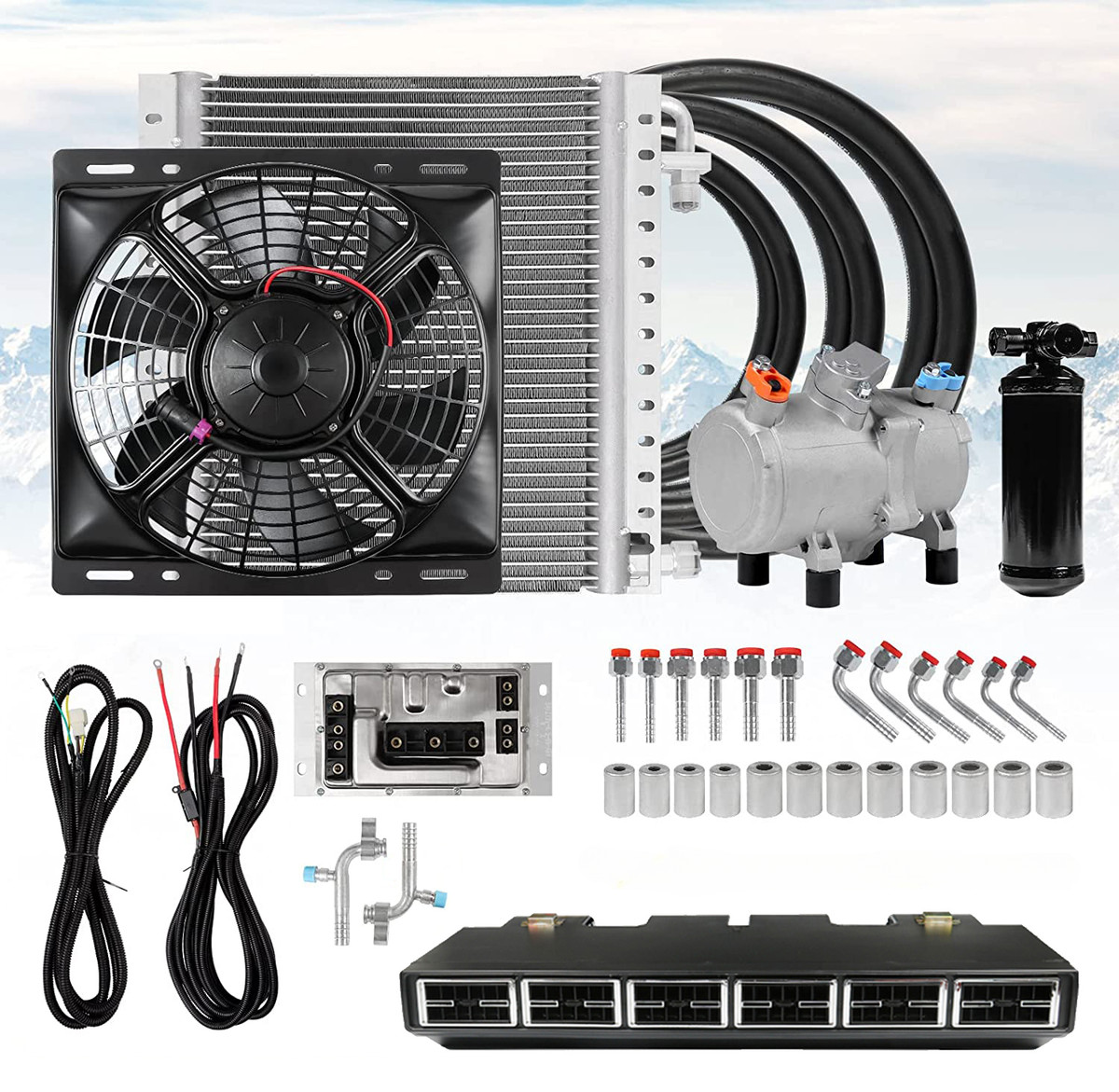 11000 BTU 12V Universal A/C Kit Truck Cab Bus Air Conditioner Underdash 6  Vents | eBay