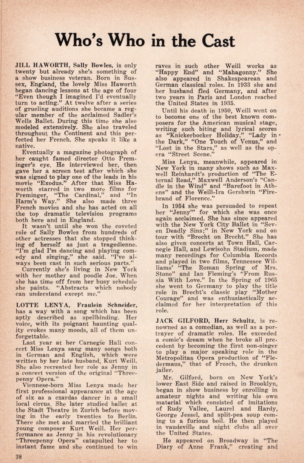 Kander and Ebb "CABARET" Joel Grey / Lotte Lenya 1966 Boston Tryout Playbill