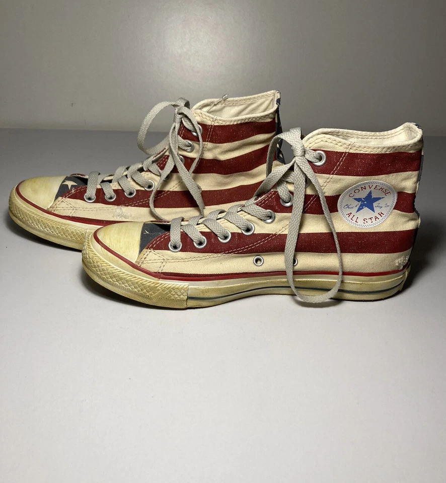 CONVERSE Zapatillas Altas Aspecto Envejecido Desgastadas Estrellas y Barras PARA HOMBRES 7 WO’s 8.5 NUEVAS Foto 4 de 4