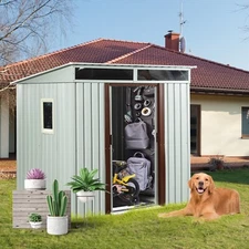 6x5 ft Outdoor Shed Metal Storage Sheds with Window & Sliding Doors for Garden
